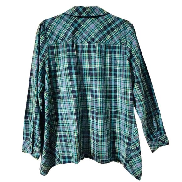 D & co. L aqua blue multi Plaid side tail gusset button front collar shirt - Picture 4 of 11